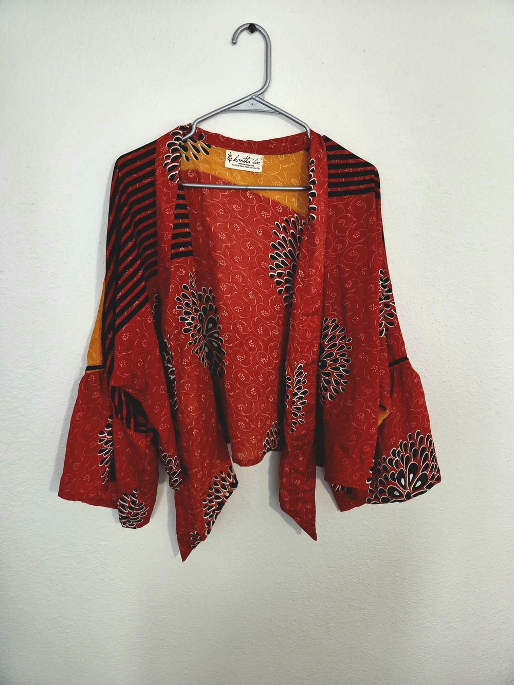 KANTHA BAE Red Floral Open-Front Kimono Shrug with Bell Sleeves